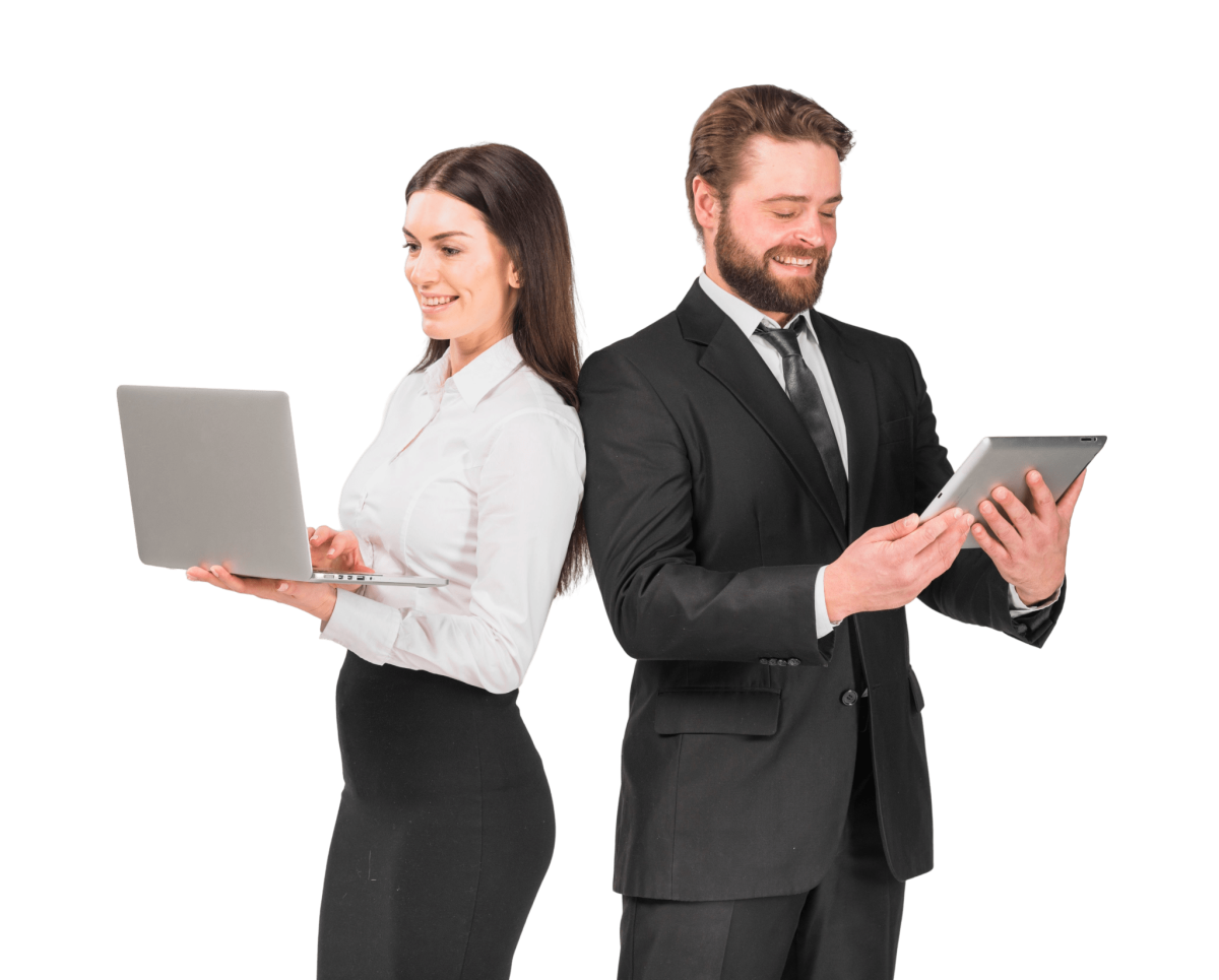 colleagues-woman-man-standing-with-devices